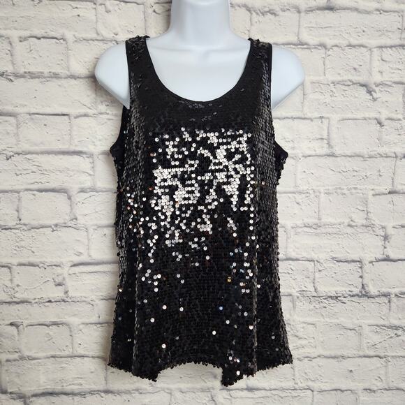 Express Top Womens Size Small Split Back Tank Black Sequin - Picture 1 of 14